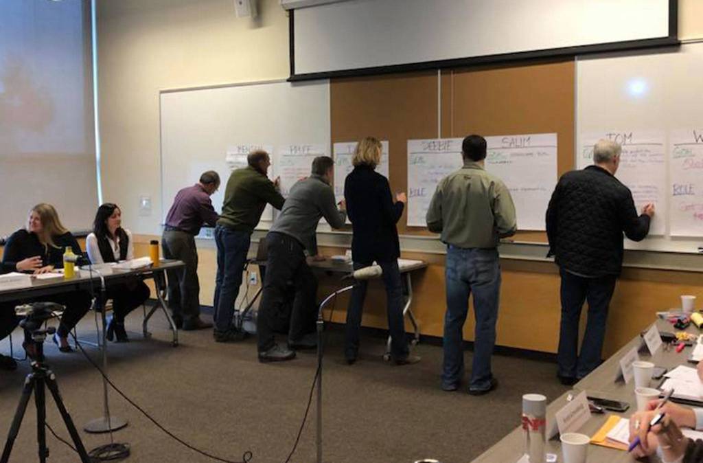 Mercer Island City Councilmembers brainstorm at their planning session in late January. Photo courtesy of Julie Underwood