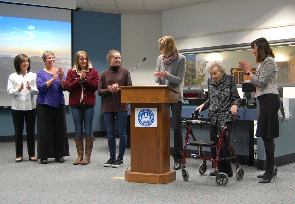 Women leaders in Mercer Island celebrate after proclaiming March 2018 as Womens History Month. Katie Metzger/staff photo