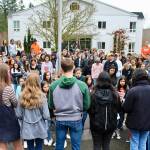 Overlake students participate in a walkout at the Redmond school, calling on legislators and Congress to enact common sense gun control laws. Photo courtesy of Susan Messier, The Overlake School