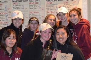Photo courtesy of Billy Pruchno                                The Mercer Island Islanders girls golf team poses for a picture after winning the Wenatchee Invitational Tournament. Islanders golfers pictured are Gihoe Seo, Ella Warburg, Estey Chen, Katelyn Travis, Grace Shaddle, Lilly Pruchno, Annelise Rorem and Grace Gottesman.