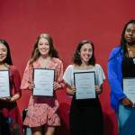 From left, Gabriela Jimenez, Sophie Poole, Arwa Mokdad and Michelle King each received $5,000 college scholarships from the Stanley Ann Dunham Scholarship Fund. Photo courtesy of Stanley Ann Dunham Scholarship Fund
