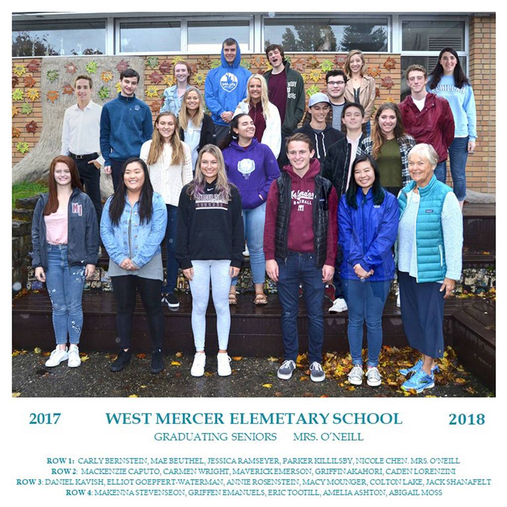 Marilyn ONeills class of graduating seniors. The photo was taken by Lisa Caputo, and the three that missed the photo day were later photoshopped in by Robin Lorenzini. Neal Bernstein re-created the picture, poses and art work.