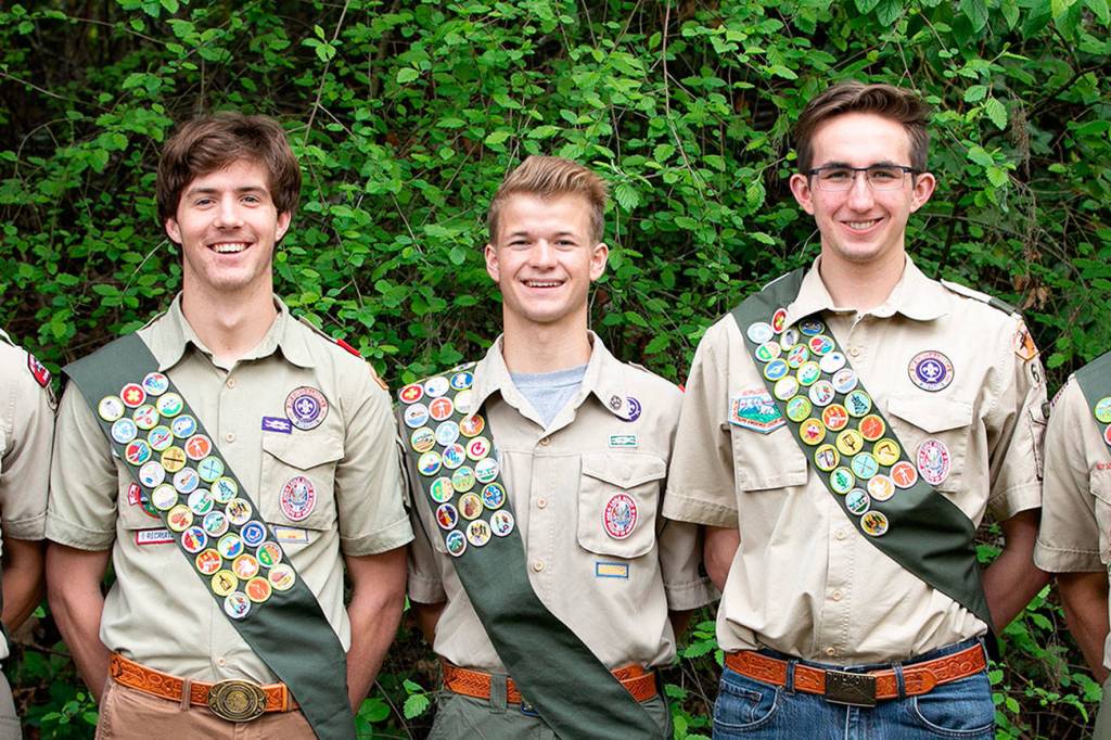 Troop 457 and 647s newest Eagle Scouts are (from left) Henry Weiker, Graeme Stoney, Scott McLellan, Nathaniel Nichol, and Connor Hanson.