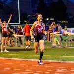 Photo courtesy of Don Borin/Stop Action Photography                                The Mercer Island Islanders 1600 relay squad consisting of Maya Virdell, Gretchen Blohm, Maggie Baker and Kayla Lee earned first place with a time of 3:52.75 at the Class 3A District II championships at the Southwest Athletic Complex in Seattle. Lee (pictured), who ran the fourth and final leg of the relay, was well in front of all other competitors down the stretch. Holy Names finished in a distant second place with a time of 4:00.44.