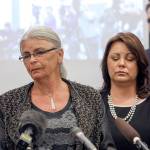 Lee Cook (left) and Laura Baanstra (second from left) at a news conference Friday in Everett, where two county sheriffs announced the arrest of a suspect in the 1987 slayings of Jay Cook, 20, and his girlfriend, Tanya Van Cuylenborg. Lee Cook is Jay Cooks mother, and Baanstra is his sister. (Lizz Giordano / The Herald)