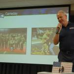 Seattle Seahawks Vice President of Community Outreach Mike Flood speaks about patriotism and how the team honors military members and their families. Katie Metzger/staff photo