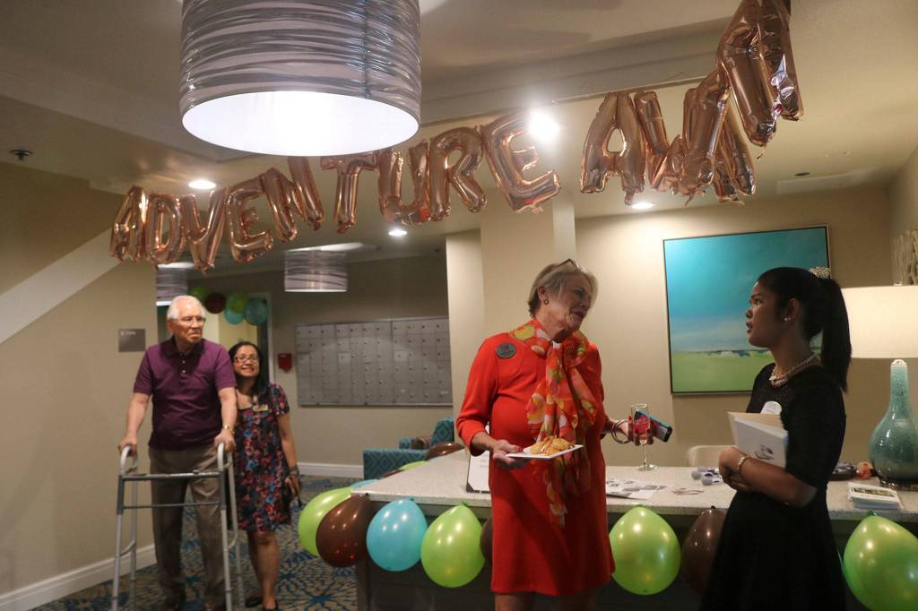 Balloons spell Adventure Awaits in the lobby of the recently renovated Island House Assisted Living building. Katie Metzger/staff photo