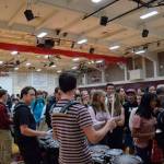 9th graders are welcomed by faculty and staff and the marching band drumline at MIHS. Photo courtesy of Craig Degginger/Mercer Island School District