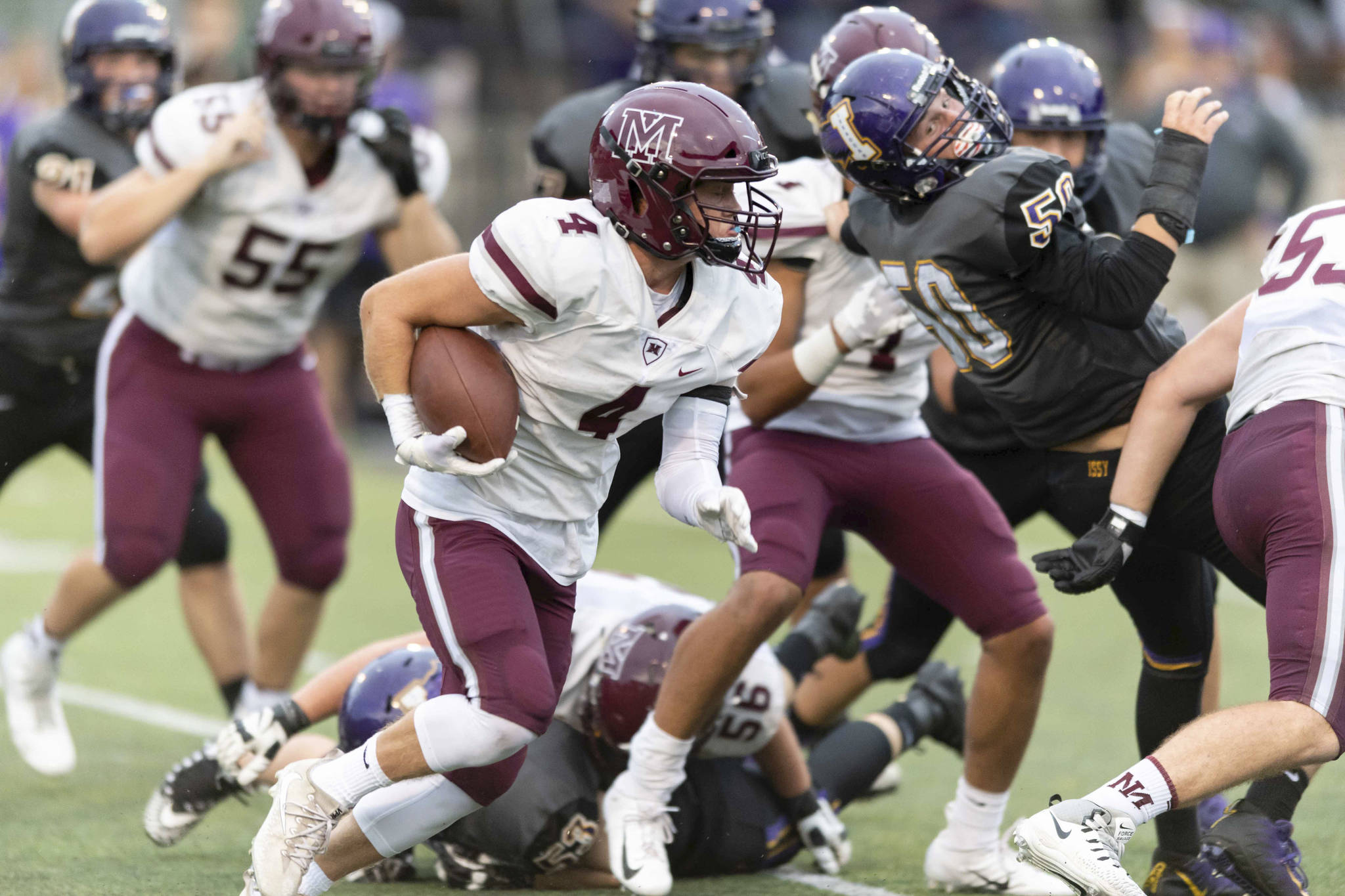 Mercer Island Islanders running back Jack Clayville scored two rushing touchdowns against the Issaquah Eagles on Sept. 7. Mercer Island improved their overall record to 2-0 courtesy of their 13-0 victory against Issaquah. Photo courtesy of Patrick Krohn/Patrick Krohn Photography