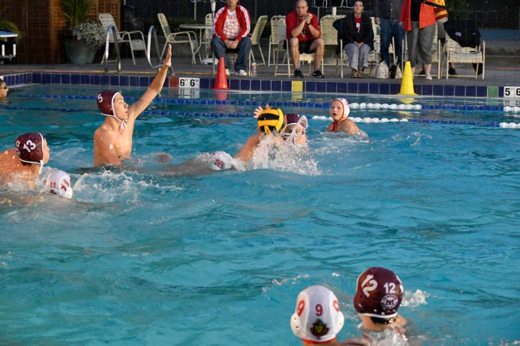 Mercer Island player Oliver Schaaf, left, plays defense against the Newport Knights in the season opener on Sept. 6. Photo courtesy of Michelle Kavesh
