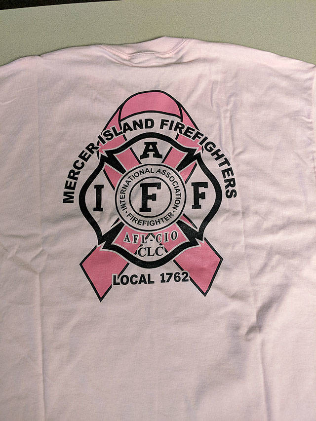 The IAFF Local 1762 breast cancer awareness shirt. Mercer Island firefighters will wear the pastel pink shirts throughout October. Photo courtesy of Ray Austin
