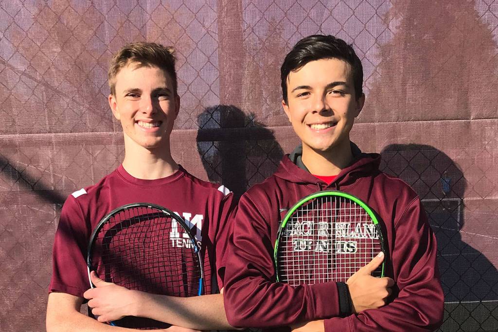 The Mercer Island Islanders boys tennis teams No. 1 doubles team consisting of Chris Elliot and Kevin Chen finished the 2018 regular season undefeated. Shaun Scott/staff photo