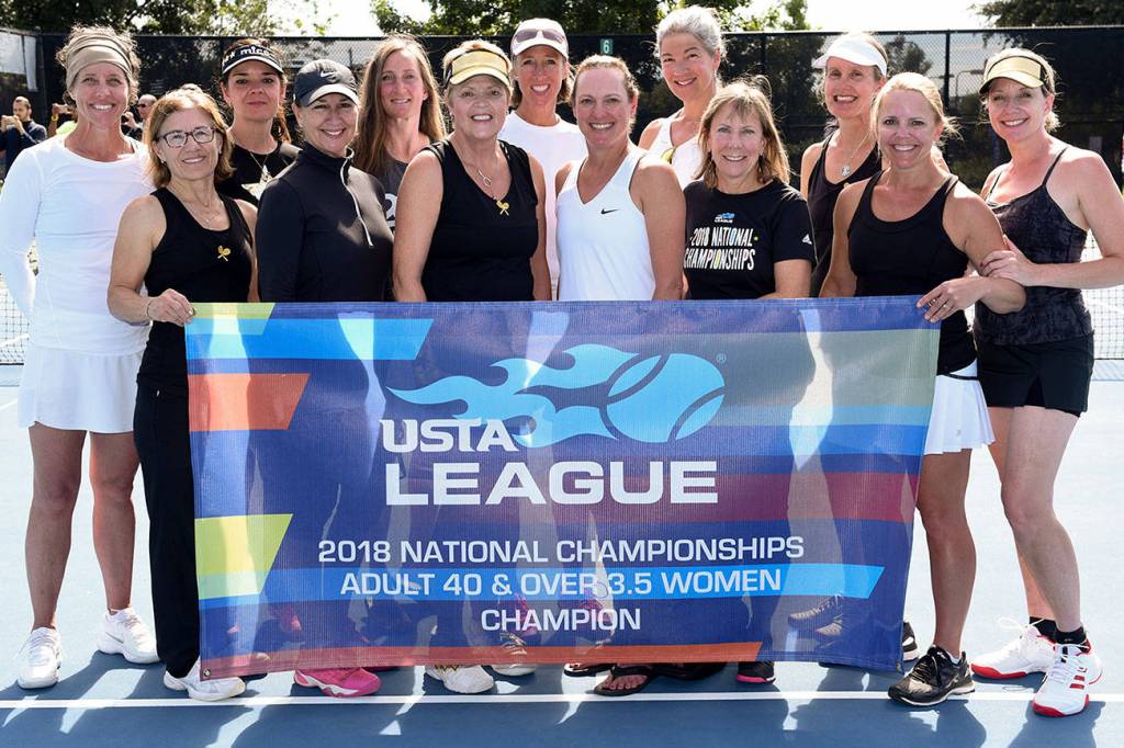 A Mercer Island-based womens tennis team, which represented the United States Tennis Association Pacific Northwest section, earned a national title at the USTA League Adult 40 Over 3.5 National Championships on Oct. 21 at the Arlington Tennis Center in Arlington, Texas. The Mercer Island team defeated a Cornelius, North Carolina squad 3-2 in the championship match. Members of the championship roster included Carol Gregory, Nancy Smith, Susie Harrington, Diane Panteleakos, Cindy Paborsky, Suzy Skone, Heidi Martin, Hilary Benson, Molly Fort, Ildi Koves, Shawn Wood, Kelly Everson and Leigh Perks. Photo courtesy of Andrew Ong/USTA