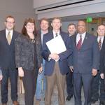 Members of the King County Council join retiring executive director of ARCH Arthur Sullivan after the council recognized Sullivan as a voice for affordable housing in East King County. Photo courtesy of King County.