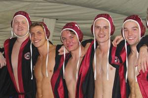 The Mercer Island Islanders boys water polo team earned a 19-1 win against Kennedy on senior night on Nov. 1. Mercer Island seniors pictured include Jacob Goldfarb, Tyler Robinson, Peter Davis, Cole Brittain, Will Cero, William Lacrampe, Leif Gullstad, Julian Rizza and Nate Robinson. Photo courtesy of Dawn Friedland