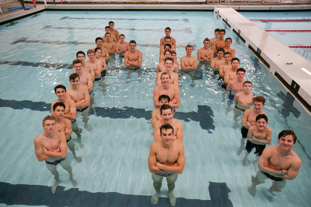 Perfection in dual meets was attained during the 2017 season for the Islanders boys swim team in KingCo contests in the pool.                                The Islanders picked up where they left off last season, cruising to a 105-55 win in the season opener against the Bellevue Wolverines on Nov. 29. The Islanders swim program has now won eight consecutive KingCo dual swim meets since the 2017-18 season. Mercer Island has a wealth of experience returning to the varsity roster during the 2018-19 season. Alex Edwards, Daniel Gao, Jake Headrick, Evan Hill, Gabriel Neale, John Novak, Collin Rallston, James Richardson, Killian Riley, Nate Robinson, Ethan Schwartz and Kieran Watson were all on the varsity roster last season and return this year. Islanders athletes capturing first place against Bellevue in their respective events consisted of Justin Robinson (500 free, 50 free, 400 free relay, 200 medley relay), Schwartz (100 free, 400 free relay, 200 medley relay, 100 back), Rallston (200 medley relay, 200 free relay, 200 IM), Riley (200 free relay, 400 free relay), Carter Whipple (200 medley relay, 200 free relay), Connor Hanson (200 free relay) and John Novak (400 free relay). Photo courtesy of Scott Richardson