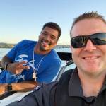 In May 2018, the Mercer Island Police Department posted a selfie with Russell Wilson, writing that the officers provided an assist for the big win after helping the Seahawks quarterback with mechanical issues with his boat. Photo via Facebook
