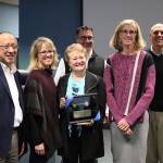 Retiring Rep. Judy Clibborn (D-Mercer Island) smiled with current members of the city council  Benson Wong, Wendy Weiker, Salim Nice, Debbie Bertlin and Bruce Bassett  at a reception held for her in November 2018. Clibborn had announced her retirement from the state Legislature earlier in the year. Katie Metzger/staff photo