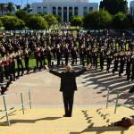 MIHS Marching Band warming up at the Tournament of Roses Bandfest on Dec. 30 at Pasadena City College in California. Photo courtesy of Joseph Chen