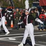 Jazzlyn Rowland, an MIHS senior drum major, marches in the Tournament of Roses parade. Photo courtesy of Unofficial_MIHSBand Instagram page.
