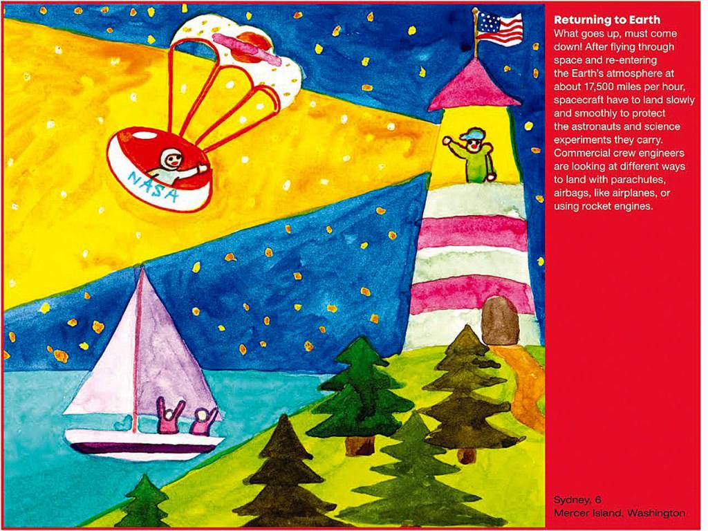 Sydney Cui, 6, wins NASAs Commercial Crew 2019 Childrens Artwork Calendar Contest. Her piece, Returning to Earth, is the main art for the month of December. Courtesy photo.