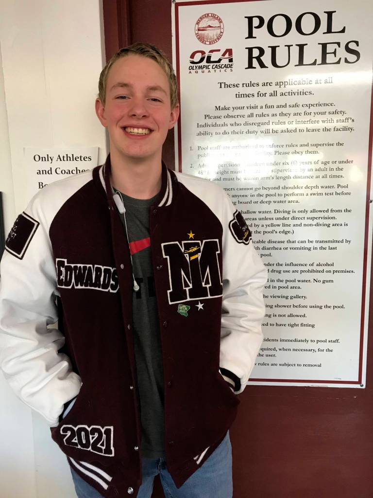 Mercer Island Islanders sophomore Alex Edwards has registered Class 3A state tournament qualifying times in the 200 individual medley, 500 freestyle, 100 backstroke, 100 butterfly, 100 breaststroke, 100 freestyle, 50 freestyle and 200 freestyle in regular-season action during the 2018-19 season. Edwards said he will focus on the 500 free and 200 IM during the postseason this February. Shaun Scott, staff photo