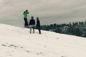 Andrew James, 11, a fifth-grader at Northwood Elementary, doing a ski jump behind the Mercer Island Community Center. Photo courtesy of Greg James