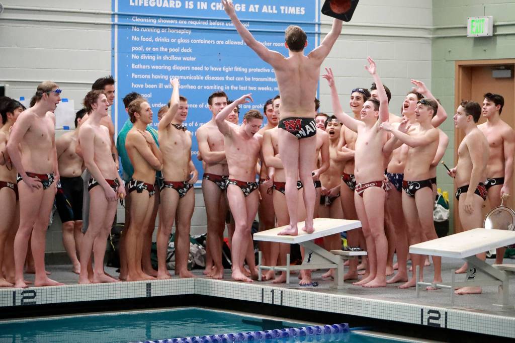 The Mercer Island Islanders boys swim team earned first place at the KingCo swim meet on Feb. 2 at Mary Wayte Pool on Mercer Island. Photo courtesy of Jay Na