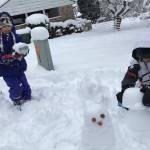 Poppy, 6, and Cassius Ethe, 9, put the finishing touches on their mini snowman. See story about the recent snow storms and more photos on Page 15. Photo courtesy of Meg Lippert
