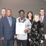 Metropolitan King County Council proclaimed February 2019 as Black History Month in King County. Delbert Richardson founder of the American History Traveling Museum received the proclamation. Photo courtesy of King County Council.
