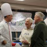 Fay and Russell Cheetham, Covenant Shores residents from Australia, meet Sodexo Chef Steve Laybourn after his cooking demonstration. Katie Metzger/staff photo