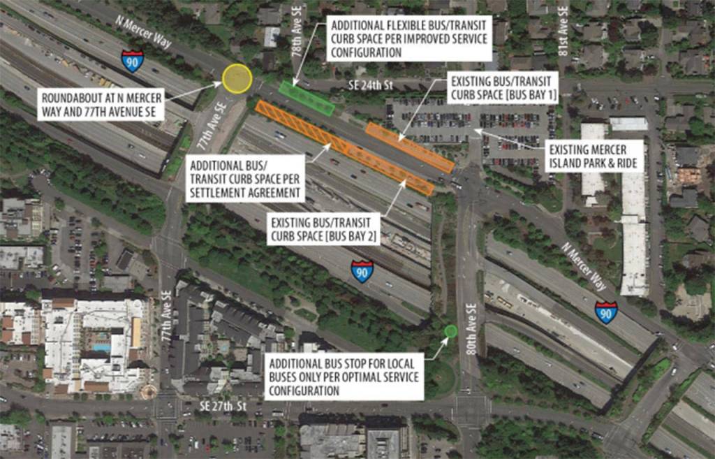 The latest renderings for Mercer Islands bus-rail integration system show a bus turnaround at the intersection of North Mercer Way and 77th Avenue Southeast. Photo courtesy of the city of Mercer Island