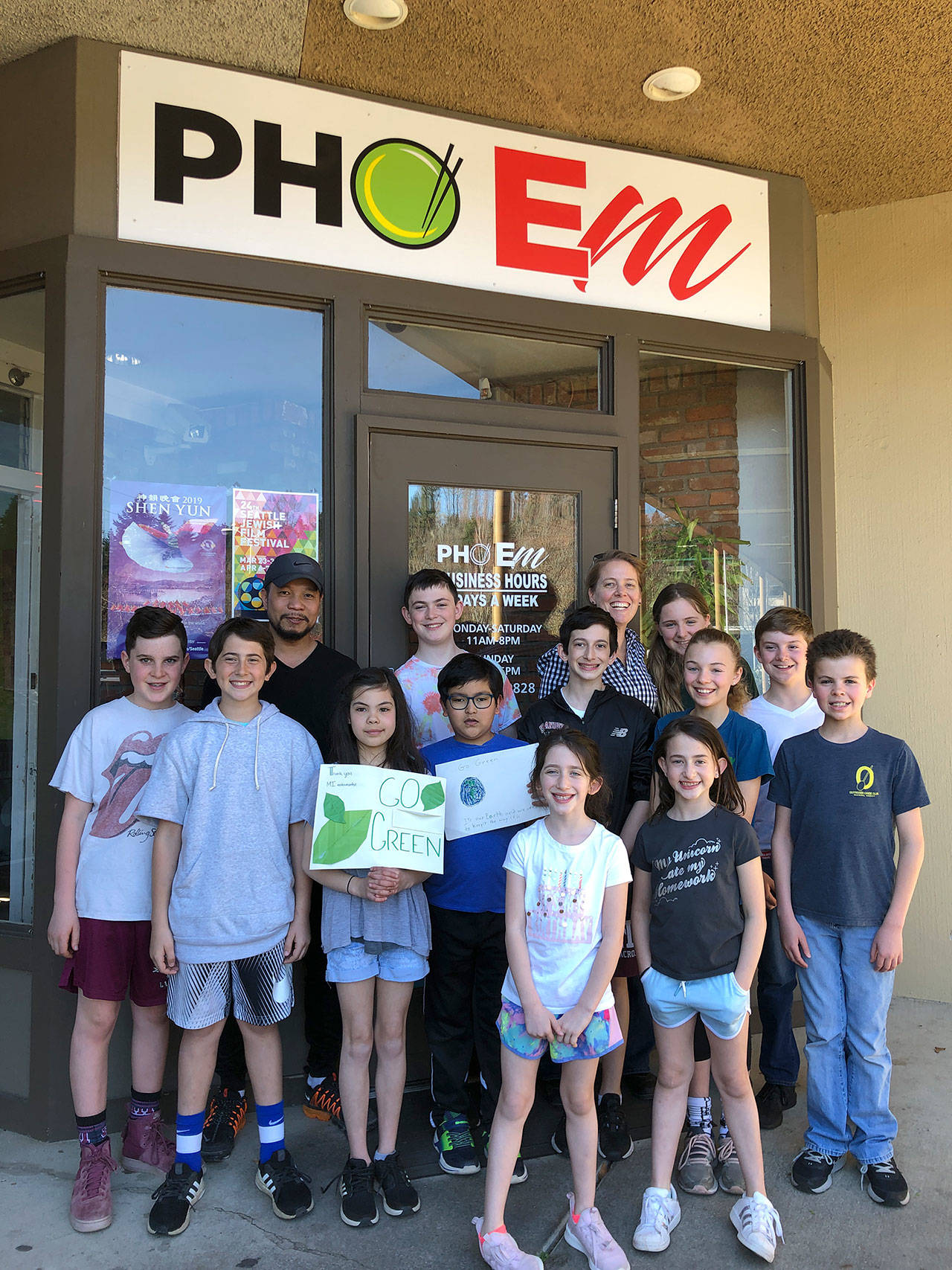 Lakeridge student green team members met with the owner of Phoem, who decided to switch from Styrofoam to recyclable to-go containers after hearing about the students environmental concerns. Photo courtesy of Nancy Weil