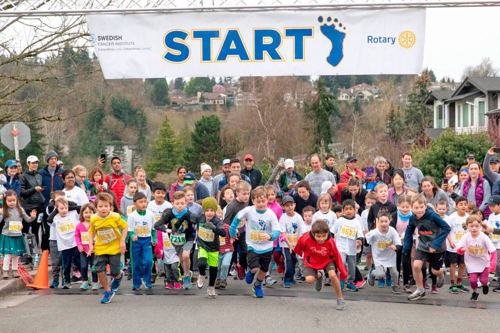 Local youngsters sprint during the Kids Dash at the Mercer Island Rotary Half Marathon on March 24. Photo courtesy of Gillian Peckham