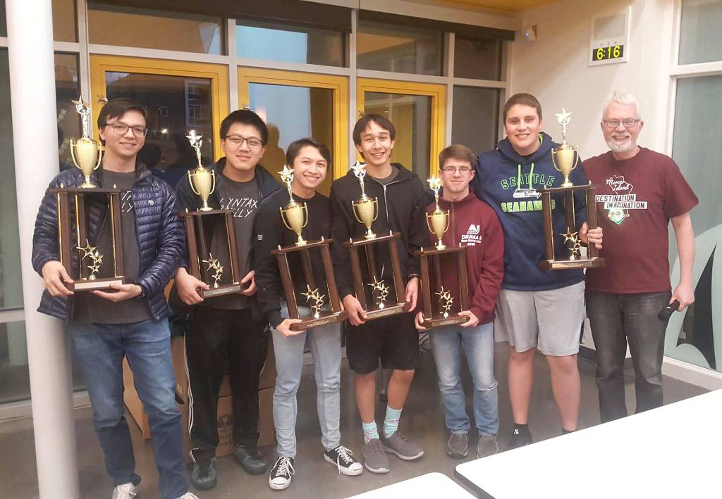 Seven MIHS seniors were honored for their years of participation in the Mercer Island Destination Imagination program. Photo courtesy of Mercer Island School District