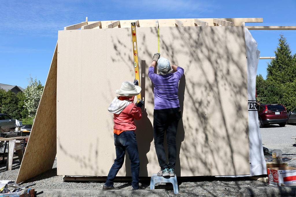 The United Methodist is building a Tiny House for the homeless during the month of April. Stephanie Quiroz/staff photo.