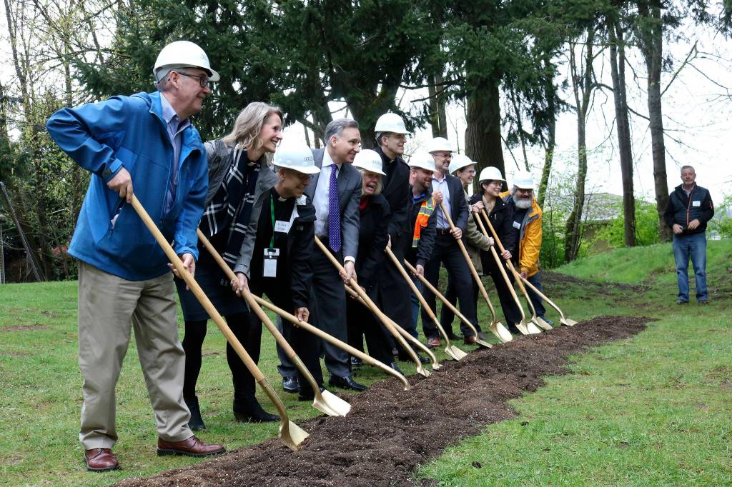 Kailan Manandic/staff photo                                Officials break ground outside Salt House Church for the Eastsides first permanent women and family shelter. Workers hope to complete construction in 2020.