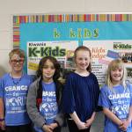 Lakeridge Elementary School K-Kids club officers support schools devastated by wildfires in Paradise, CA. From left: Fritz Hokanson, Oscar Hokanson, Oren Goldberg, Sydney Hawthorne and Emerson Woods. Madison Miller / staff photo