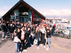 Mercer Island High School students and chaperones at the entrance of the Château de Ripaille in France. Courtesy photo of City of Thonon website