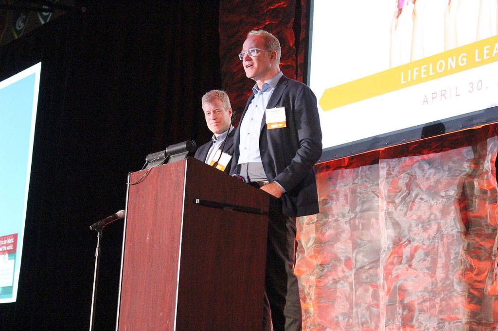 Erik and Pete nordstrom receive Pathfinder awards at the 15th annual Breakfast of Champions fundraiser. Madison Miller / staff photo