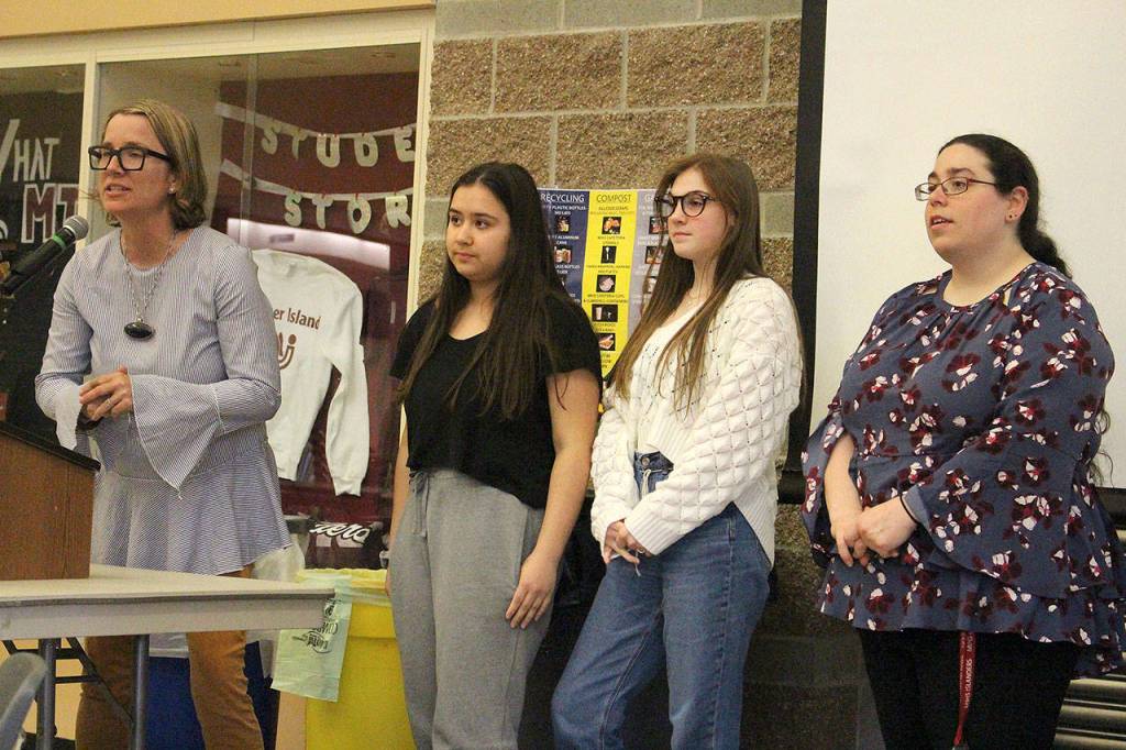 Fine Arts Advisory Council President Marni Sheppard, MIHS freshmen Ksenia Hunter and Lilly Jester, and ceramics teacher Chantel Torrey thank the community for supporting the Empty Bowls fundraiser. Madison Miller / staff photo