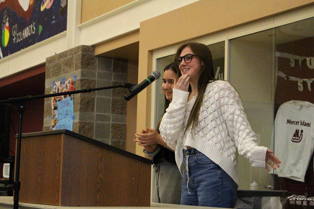 MIHS freshmen Ksenia Hunter and Lilly Jester thanked their teacher, Chantel Torrey, for everything shes done for them as a teacher and for the Empty Bowls fundraiser. Madison Miller / staff photo