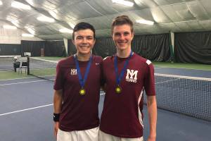 The Mercer Island Islanders tennis doubles team consisting of Kevin Chen/Chris Elliott earned first place at the 3A state tennis tournament on May 25 in Kennewick. Photo courtesy of MC Chen