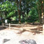 The new Pioneer Park fence is a 182-foot post and rail fence in the northwest corner of the park. Courtesy of Deborah Hendrickson