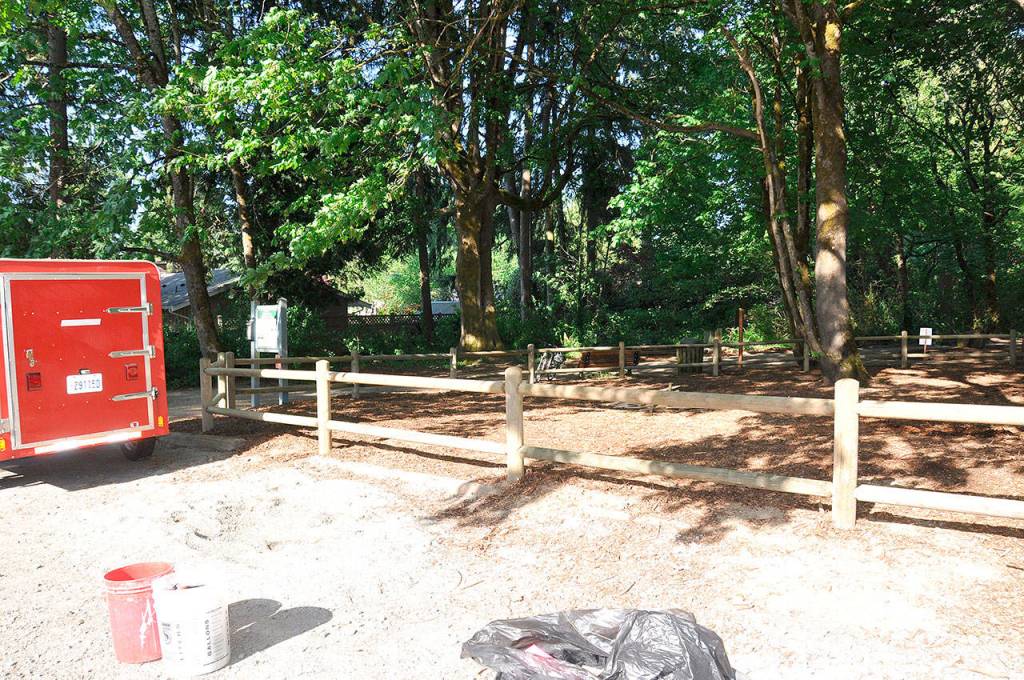 The new Pioneer Park fence is a 182-foot post and rail fence in the northwest corner of the park. Courtesy of Deborah Hendrickson