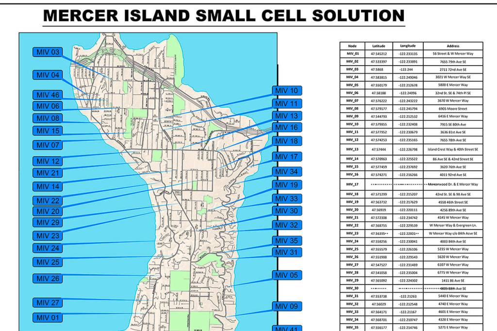Mercer Island included a detailed map of where Verizon intends to install small cells throughout the city. Mercer Island / courtesy graphic