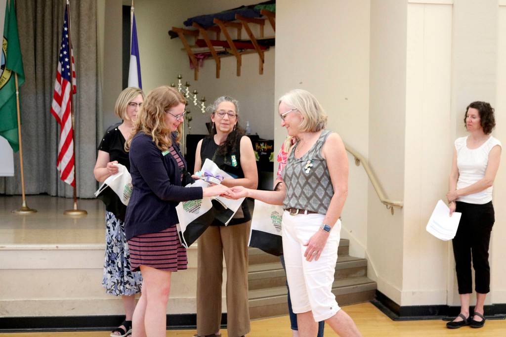 Troop 42503 leader Lori Kovarik and others receive volunteer recognition.