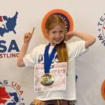 Arabella Chapman earned the top spot on the podium in the 55-pound weight class at the 2019 Womens National Championships and World Team trials. Photo courtesy of Connie Chapman