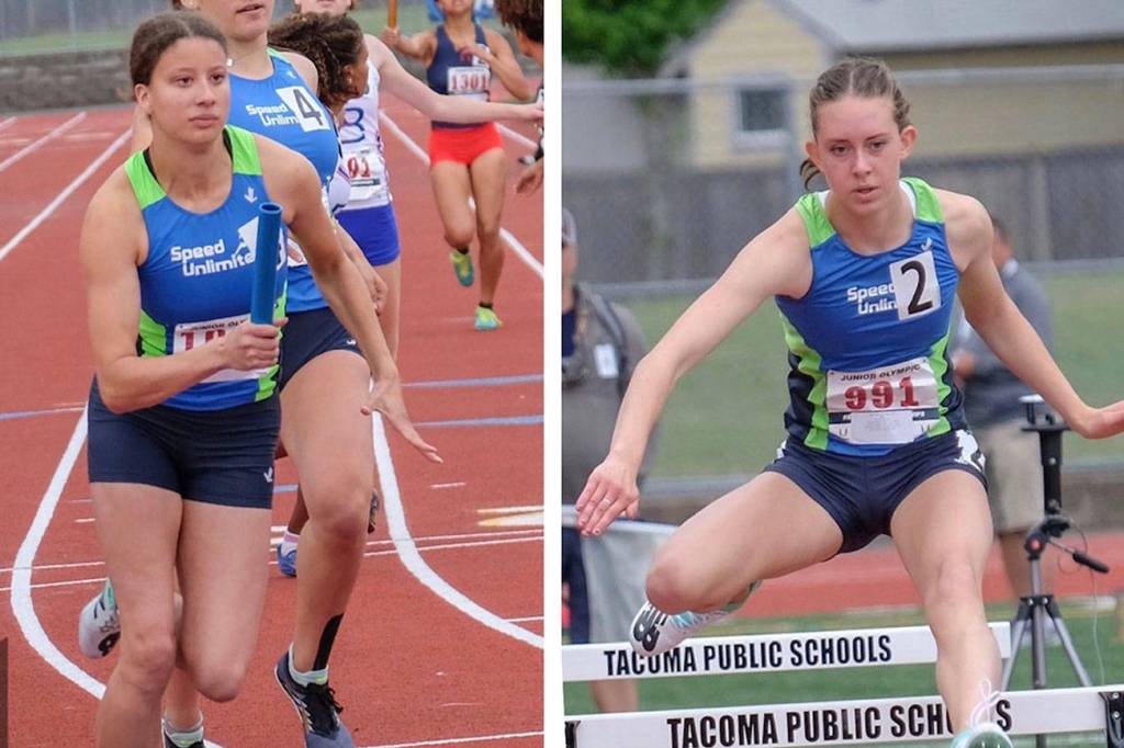 Maya Virdell, left, and Susie Lepow, right, will compete at the USATF Nationals Junior Olympic Track and Field Championships, which take place from July 22-28 in Sacramento, California. Photo courtesy of the Mercer Island Cross Country Booster Club