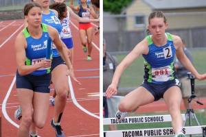 Maya Virdell, left, and Susie Lepow, right, will compete at the USATF Nationals Junior Olympic Track and Field Championships, which take place from July 22-28 in Sacramento, California. Photo courtesy of the Mercer Island Cross Country Booster Club